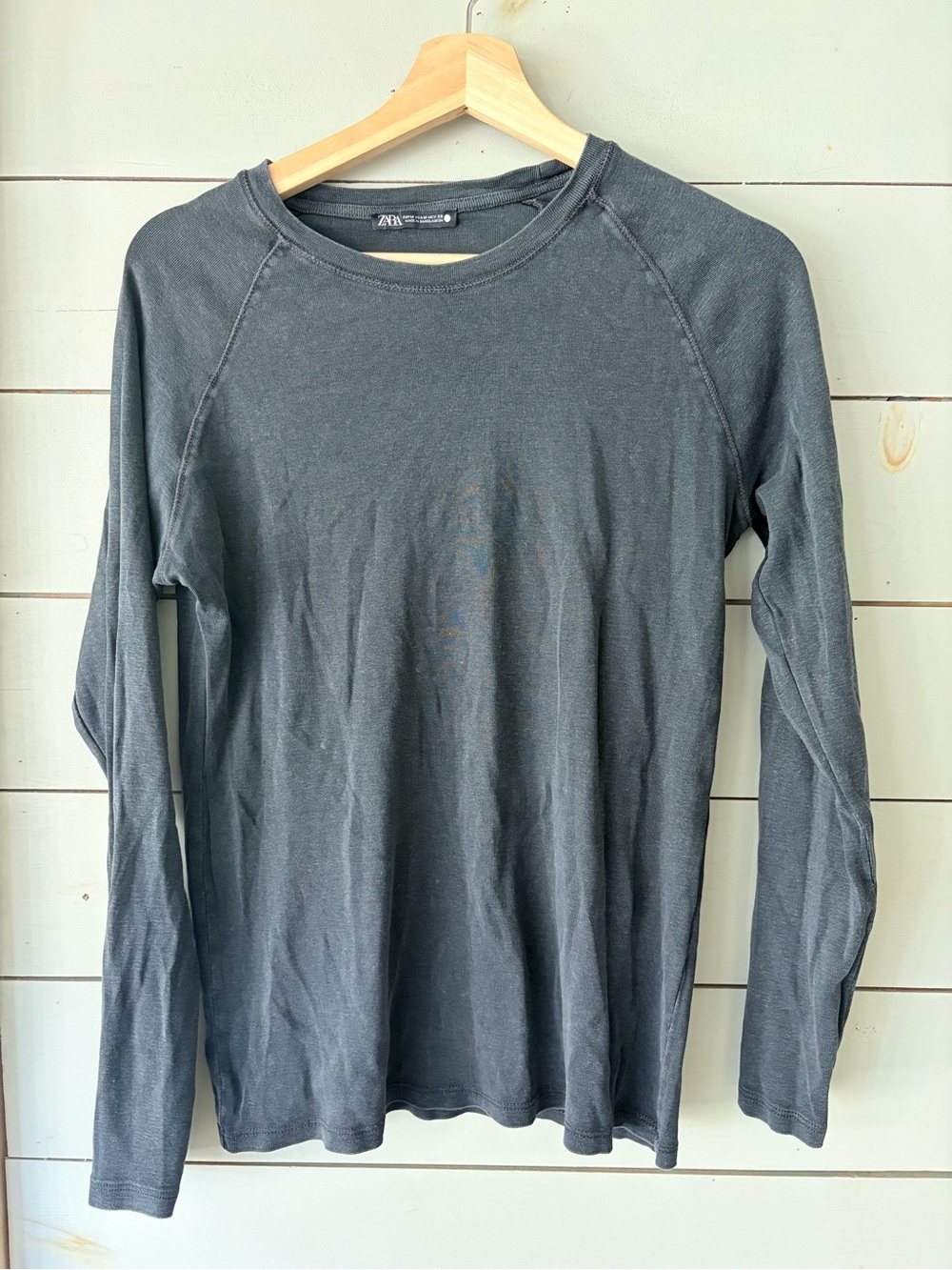 Zara Washed Charcoal Raglan Long Sleeve Top – Size M